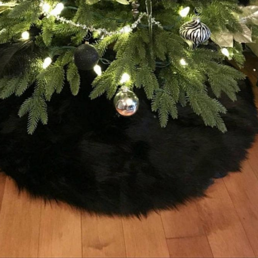 Black Faux Fur Christmas Tree Skirt 36"